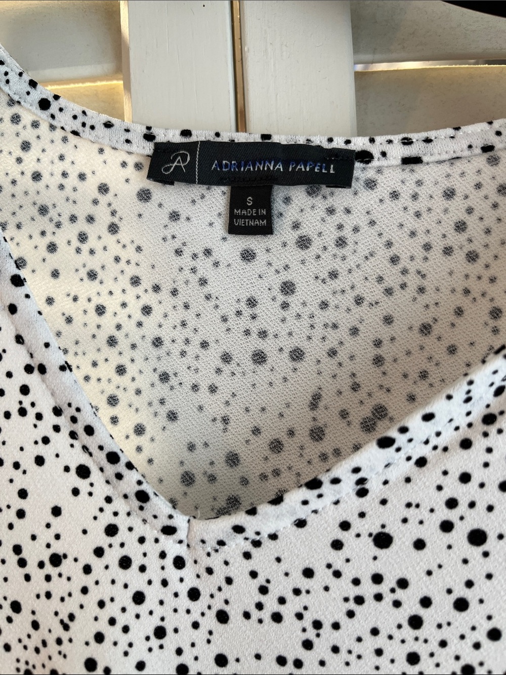 Adrianna Papell White V-Neck Polka Dot Top